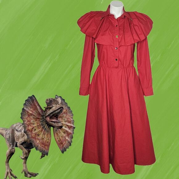 Lilia Smith Dresses & Skirts - VTG Lilia Smith Western Red Shirt Dress with Amazing Pleated Ruffle Lapels